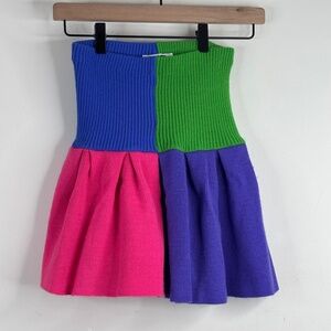 VTG 90s Colorblock Sweater Skirt 12 Made in USA Justin Charles Retro Stretchy